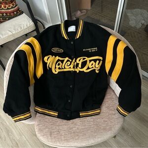 Bershka Authentic Varsity Bomber Black And Yellow College Jacket Unisex Size L